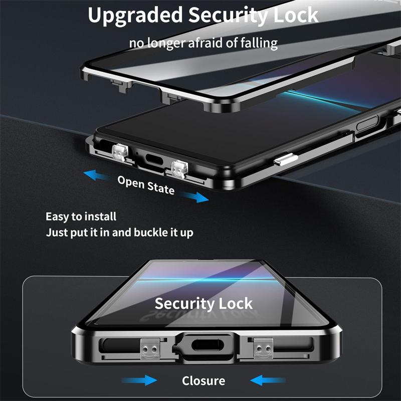 Custodia Per Sony Xperia 1 VIII Custodia Integrale 360 Adsorbimento Magnetico Bi-facciale Calotta Metallica Vetro Temperato Copertura Protettiva