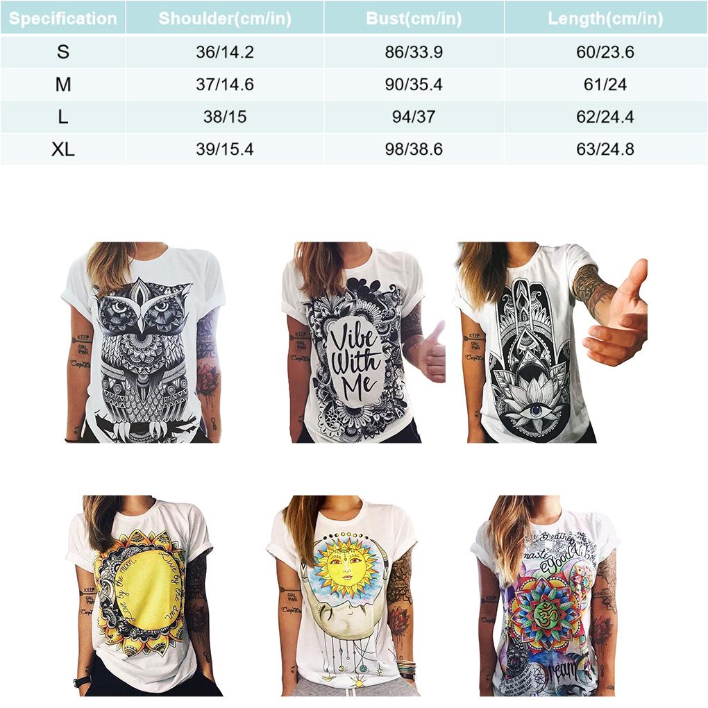 Damen Eule Buchstaben Grafik Bedrucktes Rundhals Kurzarmshirt