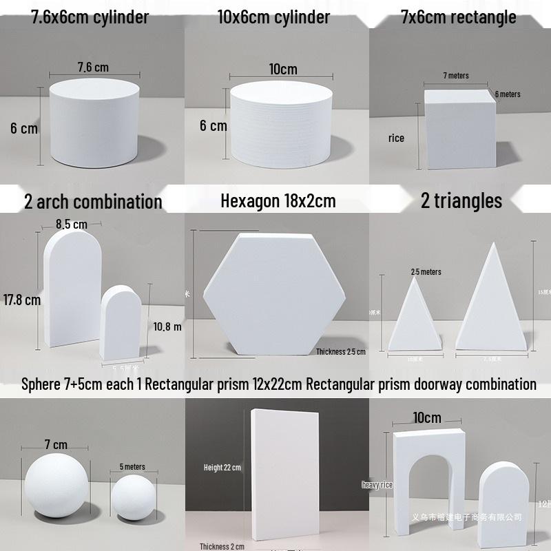 White Foam Geometric Cube Photo Props with Background Board and Small Ornaments