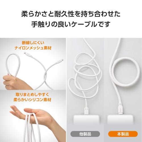ELECOM USB Type-C & Type-C Cable USB PD Compatible 100W 1.5m Silicone Mesh White [Verified Compatibility with iPhone 16 Series] MPA-CC1GSM15WH