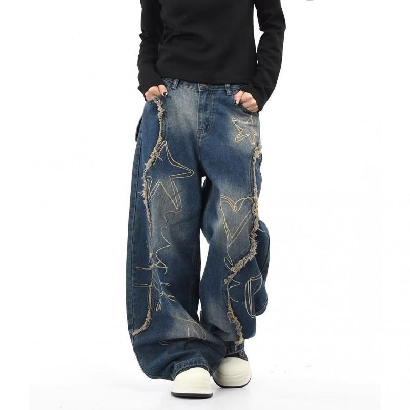 Damen High-Waist Relaxed Fit Gerade Bein Jeans Vintage Stil Baumwollmischung Herbst Winter