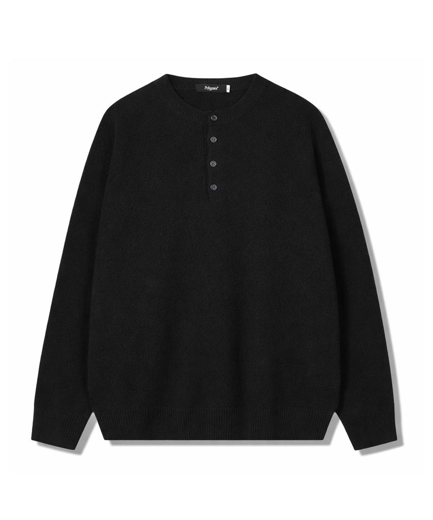 POLYGRAM Soft Wool Blend Henley Neck Knit - Black