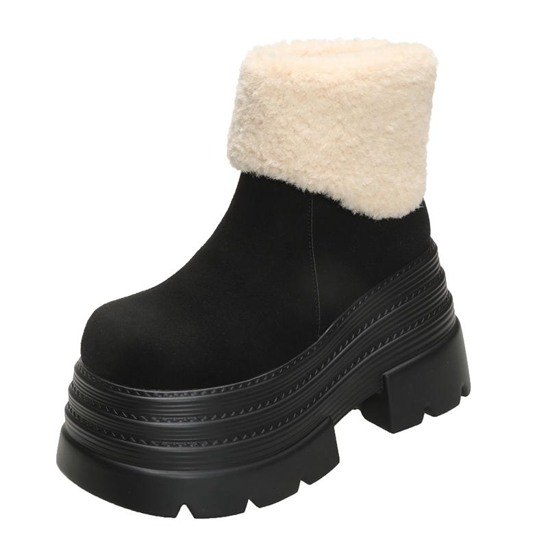 

2025 Winter Women s Warm Snow Boots Outdoor Plush Ankle Shoes Anti-skid Chunky Leather Sneakers Short Fur Boot Botas Mujer 10CM 34 чёрный