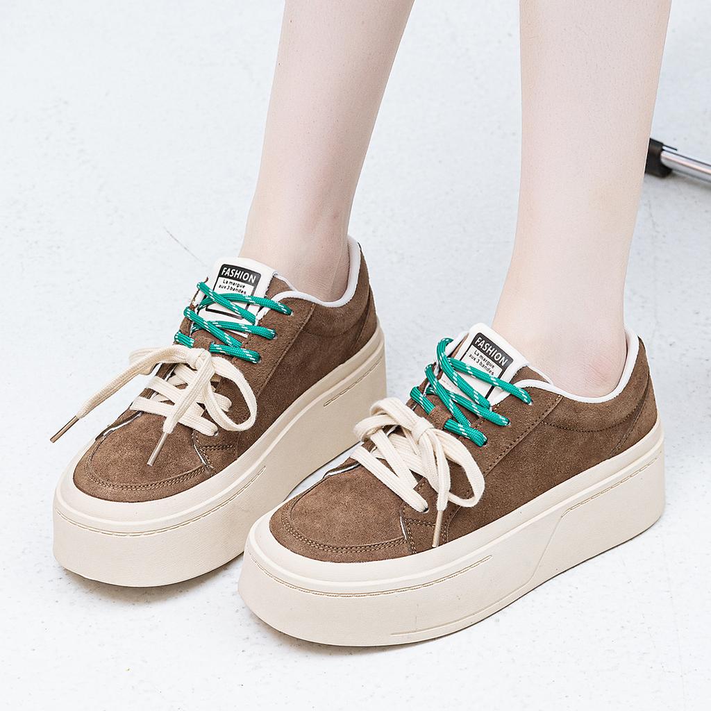 Customized Golden Chestnut Milk Tea Trend Thick Sole 25 Years Spring New Board Shoes Women's Heightening Pair of Shoelaces Casual Shoes Women's Shoes