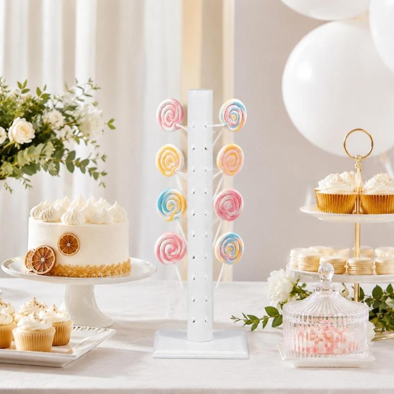 60-Hole Wooden Confection Display Stand Set, Two Screw-Fastened Displays for Positioning Stick-Mounted Candy in a Vertical Arrangement