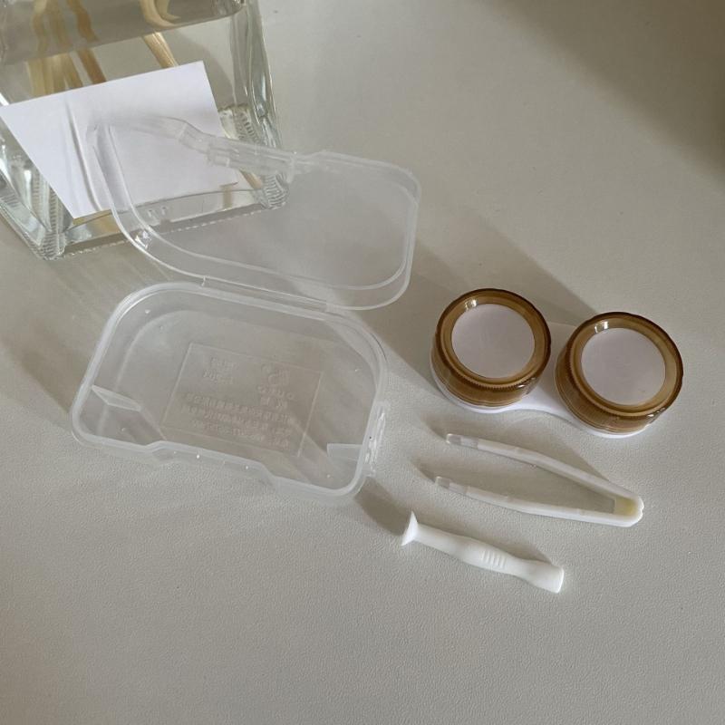Vintage Contact Lens Case with Tweezer Mini Cute Eyes Care Contact Lenses Container Box Travel Kit Eyewear Accessories Organizer