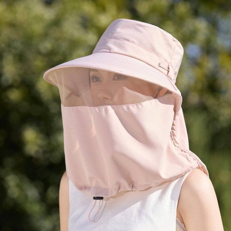 Integrated Sunshade Hat Summer Face Mask Neck Cover UV Protection Wide Brim Fisherman Cap Adjustable Breathable Travel Sun Hat