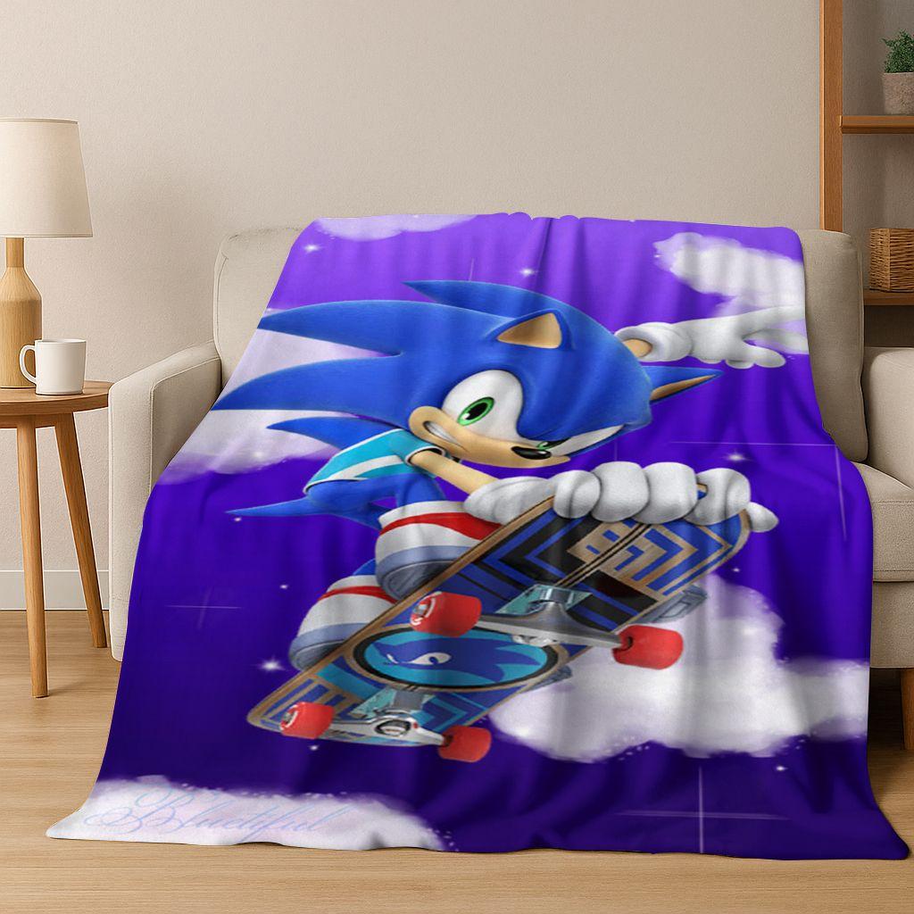 Classic S-Sonic Game Cartoon Hedgehog Flannel Blanket Soft Warm Throw Blanket for Bed Bedroom Room Living Room Travel Picnic Kid
