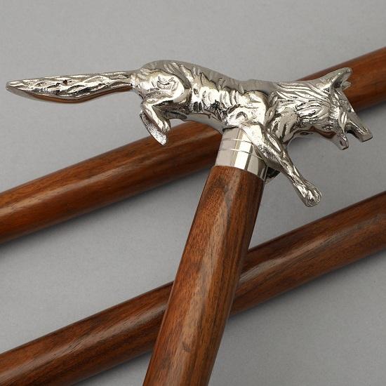 Fa sétapálca Rókafejű pálca fejvédővel Prémium fa sétapálca