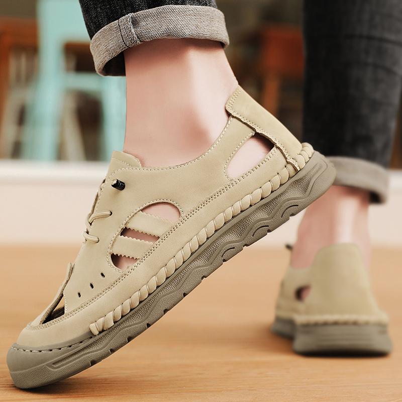 Summer Men's Leather Sandals Outdoor Hollow Beach Sandals Casual Shoes