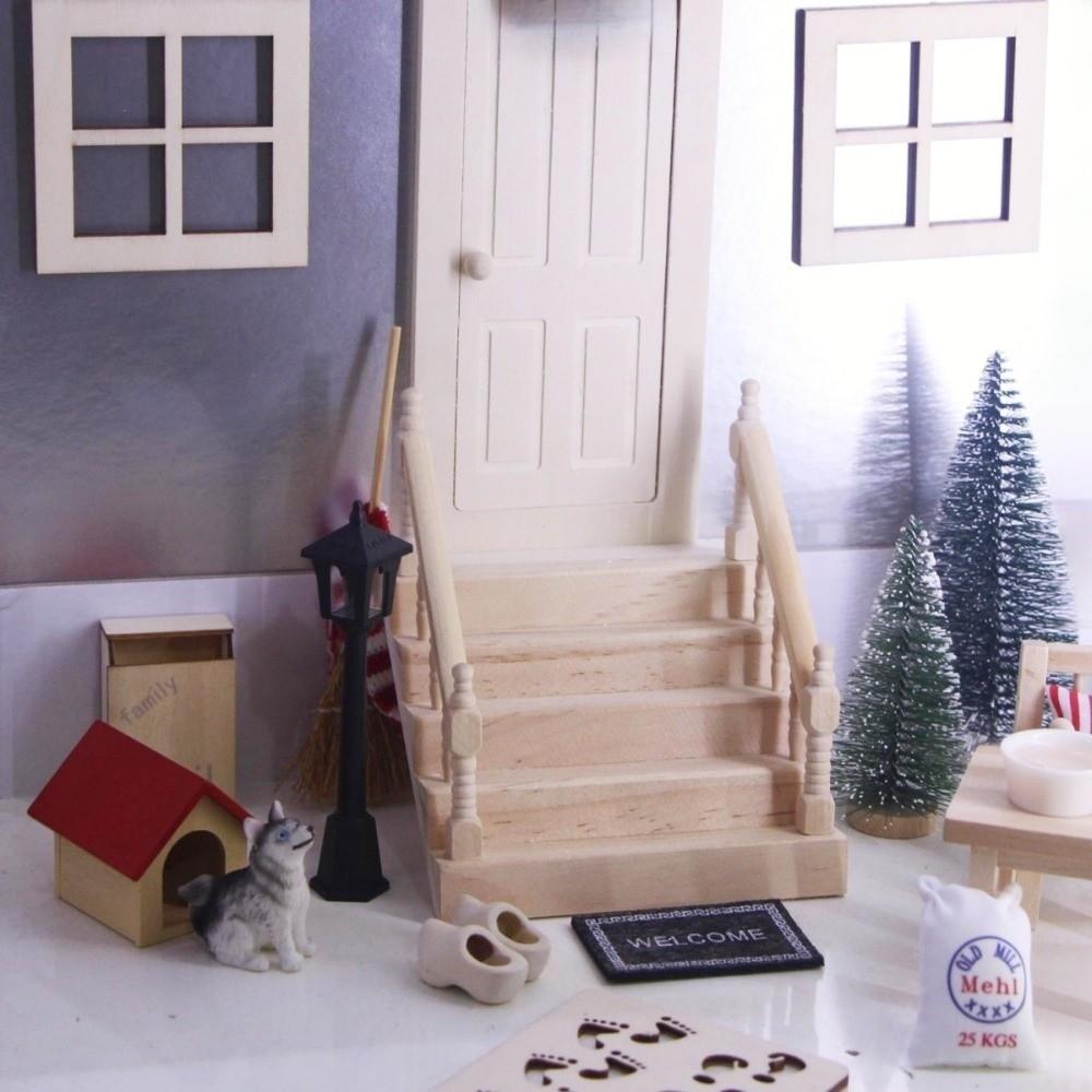 Delicate Miniature Handrail Staircase Wooden Dollhouse Stairs Mini Furniture Stair Mini House