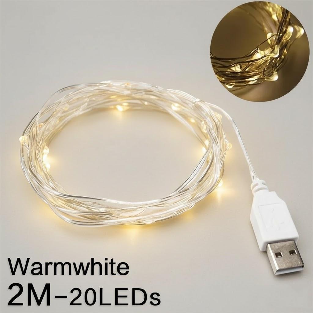

Светодиодная гирлянда на батарейках USB, 2 м, 5 м, 10 м, 20 м, гибкая медная проволока, холодные разноцветные веревочные огни для украшения дома, вечеринки