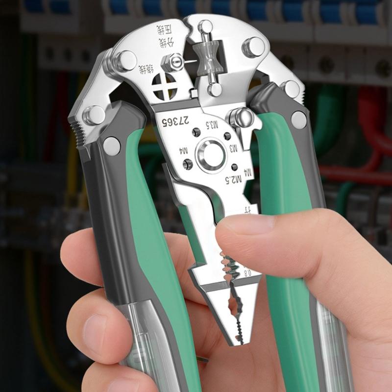Collapsible Wire Stripping Pliers Multifunction Electrician Tool with Crimping Cutting and Wrench Features Foldable