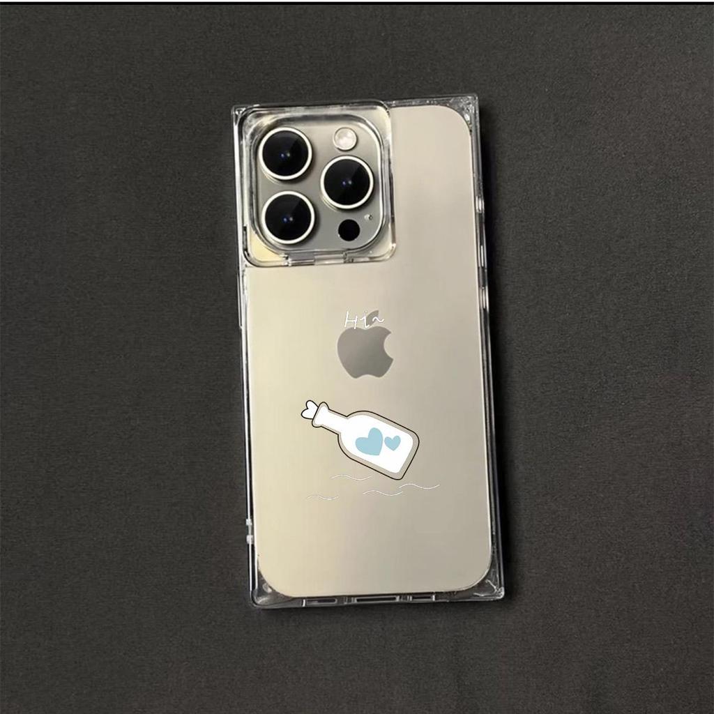 Clear Square Back Tube Case Protection For iPhone 14 Pro Max 16 ProMax 13 12 15 Plus 11 Heart Bottle Pattern