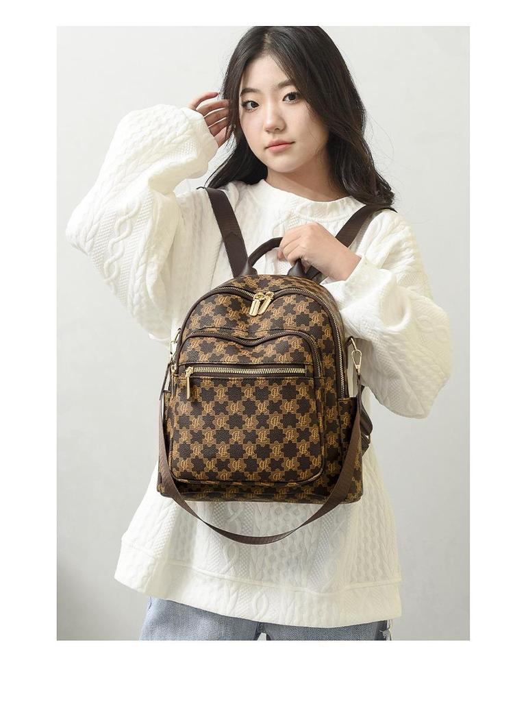 Women's Retro Korean-Style Textured PU Backpack - Casual Daily Travel Schoolbag