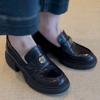 Cowhide~ Camellia platform loafers women's 2025 new leather retro single shoes one-pedal British small leather shoes