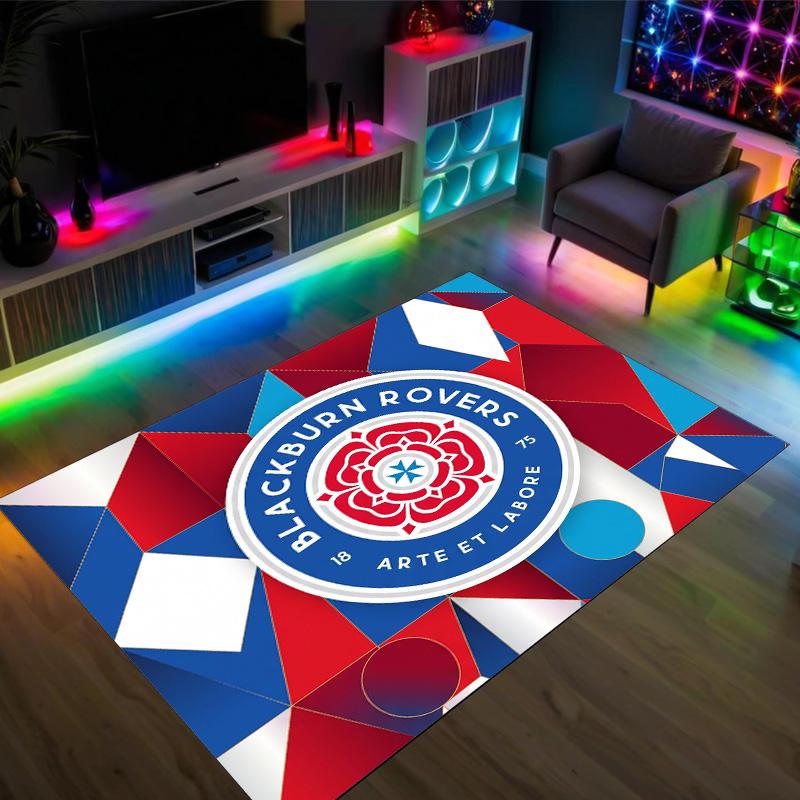Blackburn Rovers Football Design Crystal Velvet Carpet Cozy Non?Slip Printed Rug For Bedroom Living Room Entrance