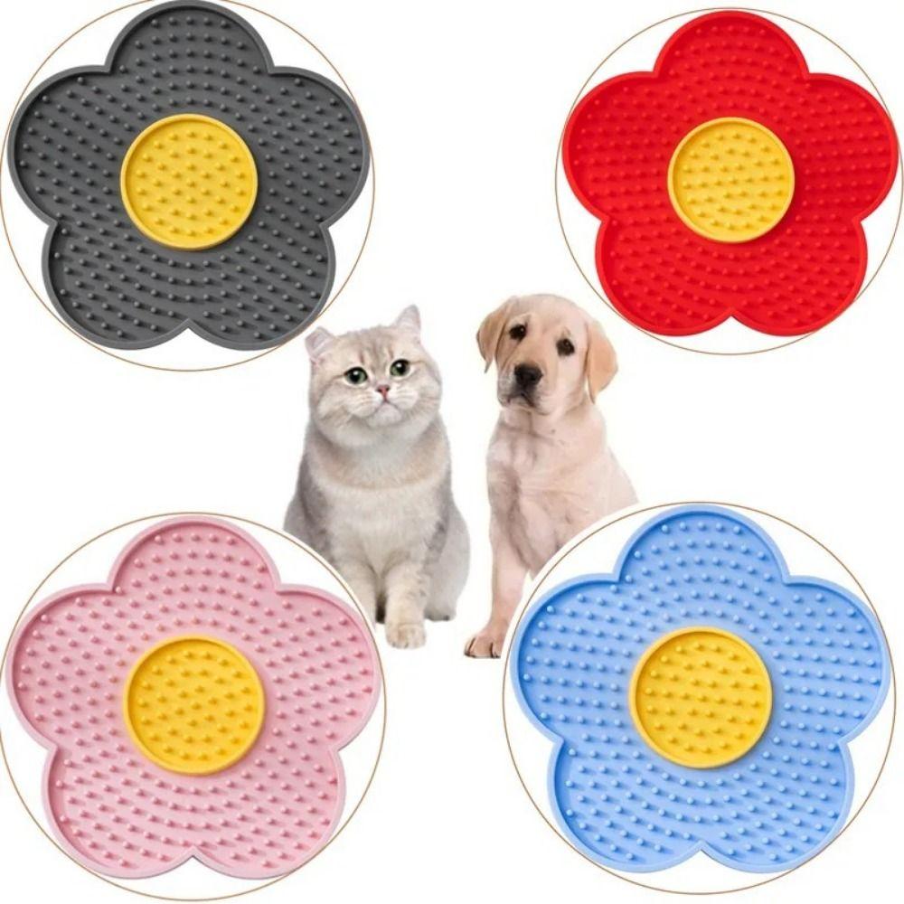 Sunflower Shaped Cat Lick Pad Suction Cup Silicone Cat Placemat Dog Feeding Pads  Small Animal