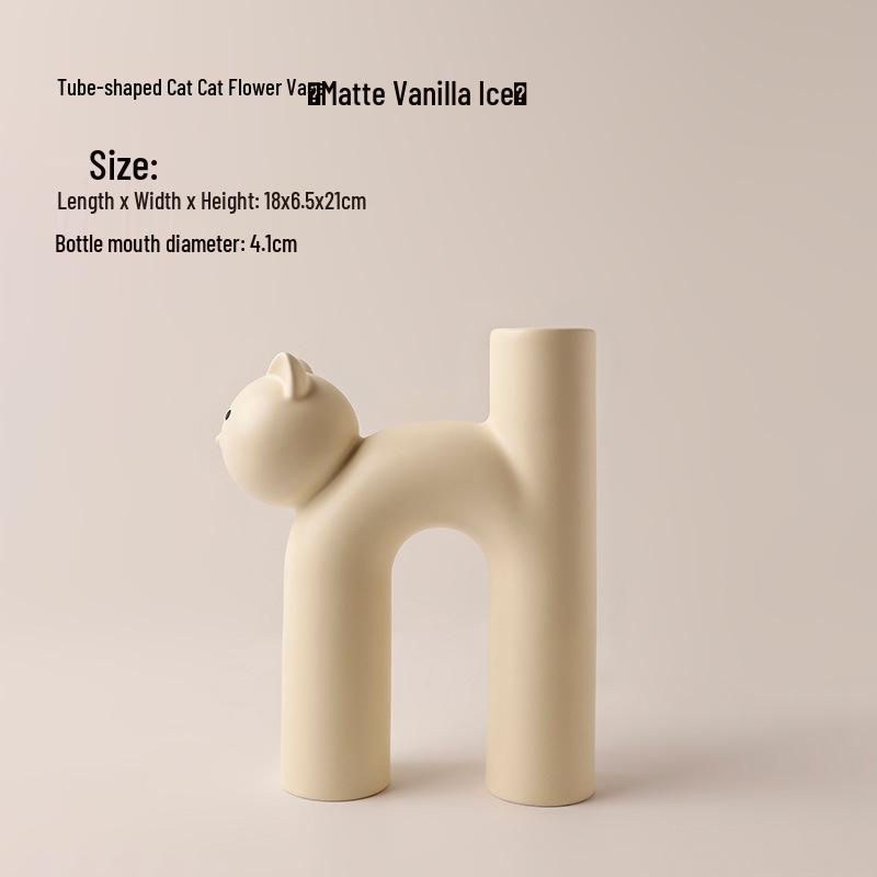 Nordic Cat Flower Vase Ornament - Cute Cream Style Decoration for Floral Arrangements