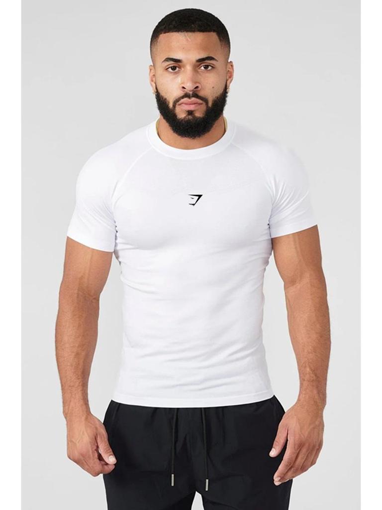 European Men's Cross-Border High Elastic Fitness Bodysuit - Short Sleeve Sports T-Shirt