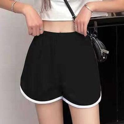 Women Casual Shorts Elastic Waist Mid-rise Sporty Shorts Patchwork Color Loose Fit Fitness Running Short Pants