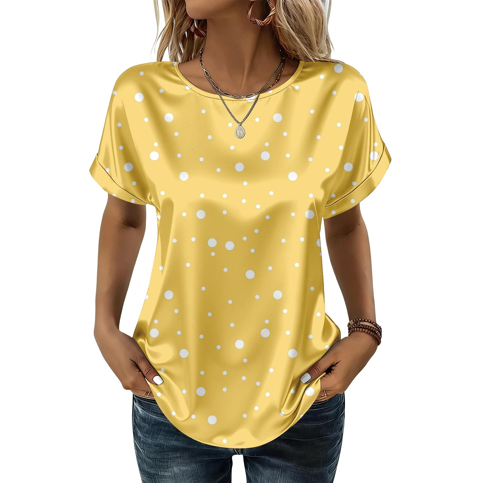 

Women s Fashionable Casual Vintage Printed Top Women s fashionable casual polka dot printed blouse XL жовтий