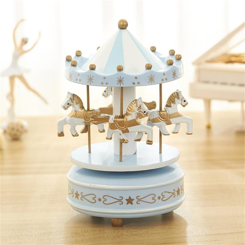 Handcrafted Wooden Rotating Carousels Music Box Ornament Hand Cranked Design For Christmas Home Tabletop Shelf Decors