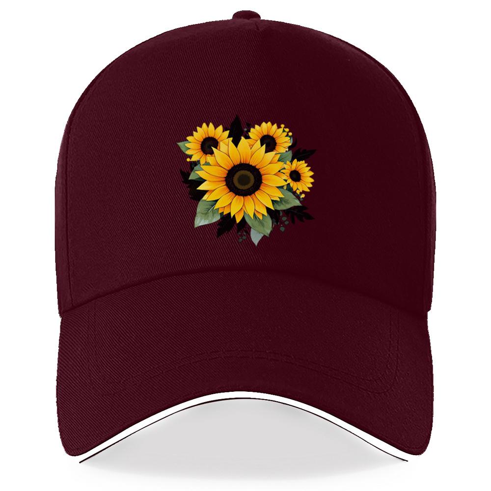 

Sunflower Bouquet Baseball Cap Adjustable Polyester Black Hat White Piping Trim Outdoor Casual Unisex Cap One Size