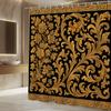 Golden Baroque Floral Shower Curtain Black Background Luxury Ornate Design Royal Palace Style Decor Waterproof Quick Setup