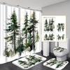 Woods Decorative Shower Curtain Bathroom Set - Machine Washable, With 12 Hooks, Including Toilet Seat Cover And Bathtub Mat