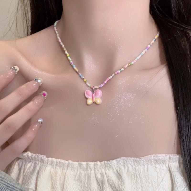 Verschiedene Mädchen farbige Schmetterling Perlenkette weiblich süß Kinder Sommer niedlich Cartoon Schlüsselbein Kette Trend
