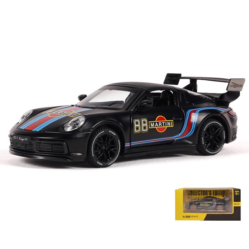 1/32 Porsche 911 Targa 4S Martini Racing Edition Sports Car Alloy Diecast Model Car High Simulation Ornament Decorations Present
