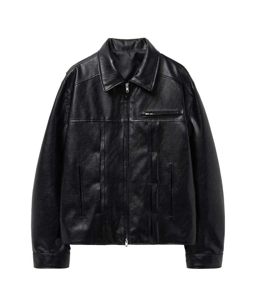 Sperone Double Line Trucker Two-Way Leather Jacket (Black)
