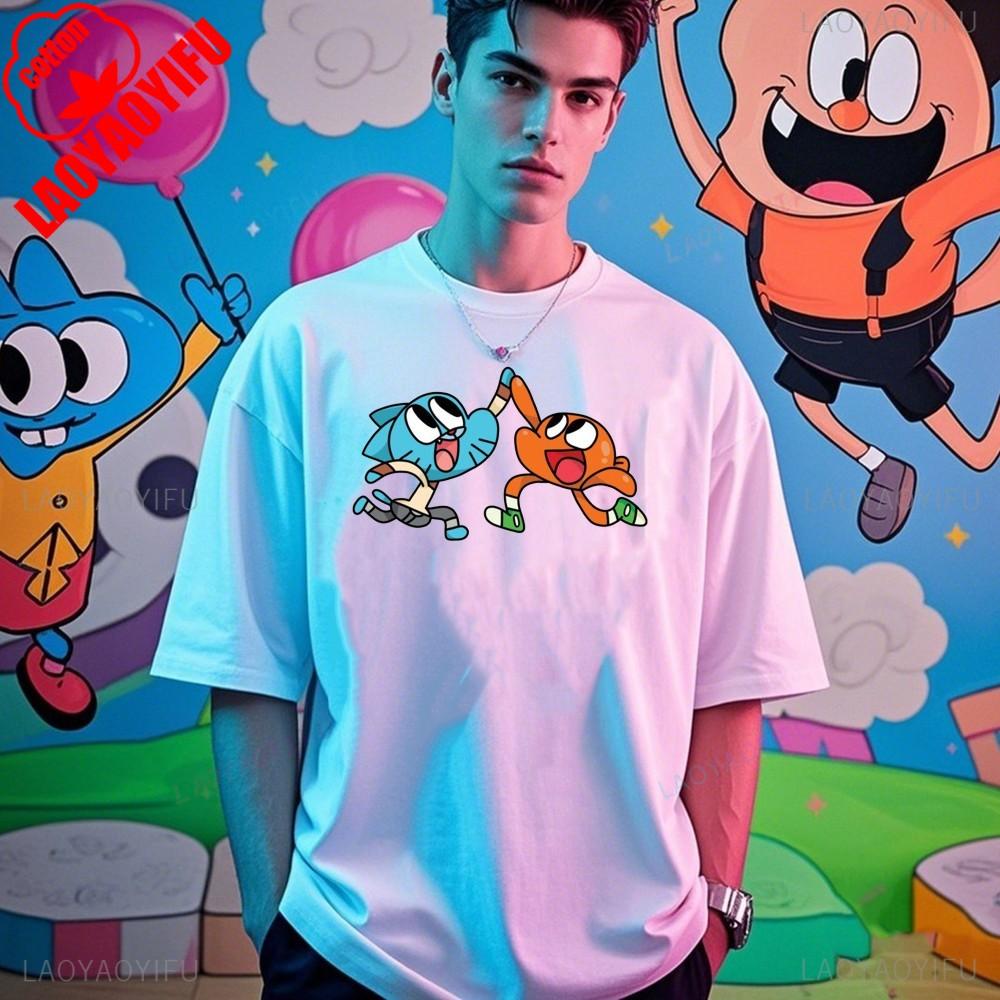 Die erstaunliche Welt von Gumball Gumball und Darwin Bedruckte T-Shirt Tops Sommer Atmungsaktive Camisetas Retro Street Fashion Tops