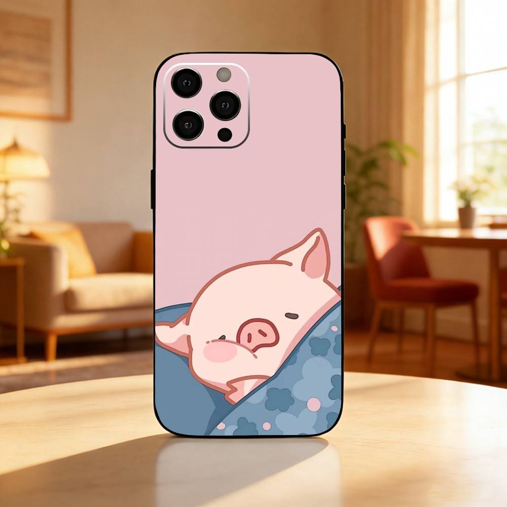 Cartoon LuLu Pig Phone Case For iPhone17,16,15,14,13,12 Plus,Max Soft Silicone Black Cover iPhone13PROMAX