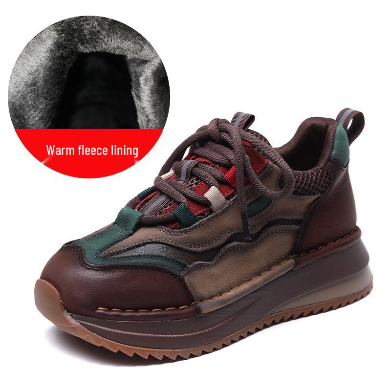 2024 Autumn/Winter Women's Sporty Wedge Heel Cowhide Sneakers - Comfy Soft Sole