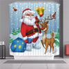 Curtain Shower Christmas With Hook Waterproof Fabric Bathroom Santa Xmas Claus