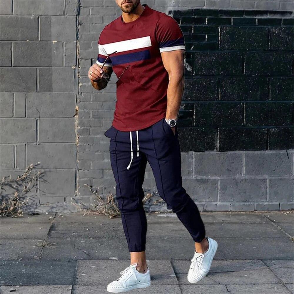 Men's Sweat-shirt Set Summer Male Sweatpants Suits Tracksuits T
