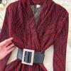 Royal Sister Fan High-end Feeling with Belt Waist Dress Women's Autumn Light and Thin Temperament Drape Print Dress