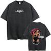 T-shirt Lavé Vintage Rapper Tupac 2pac Hommes Femmes Mode Hip Hop T-shirt Rétro Homme Décontracté Coton Oversize Streetwear