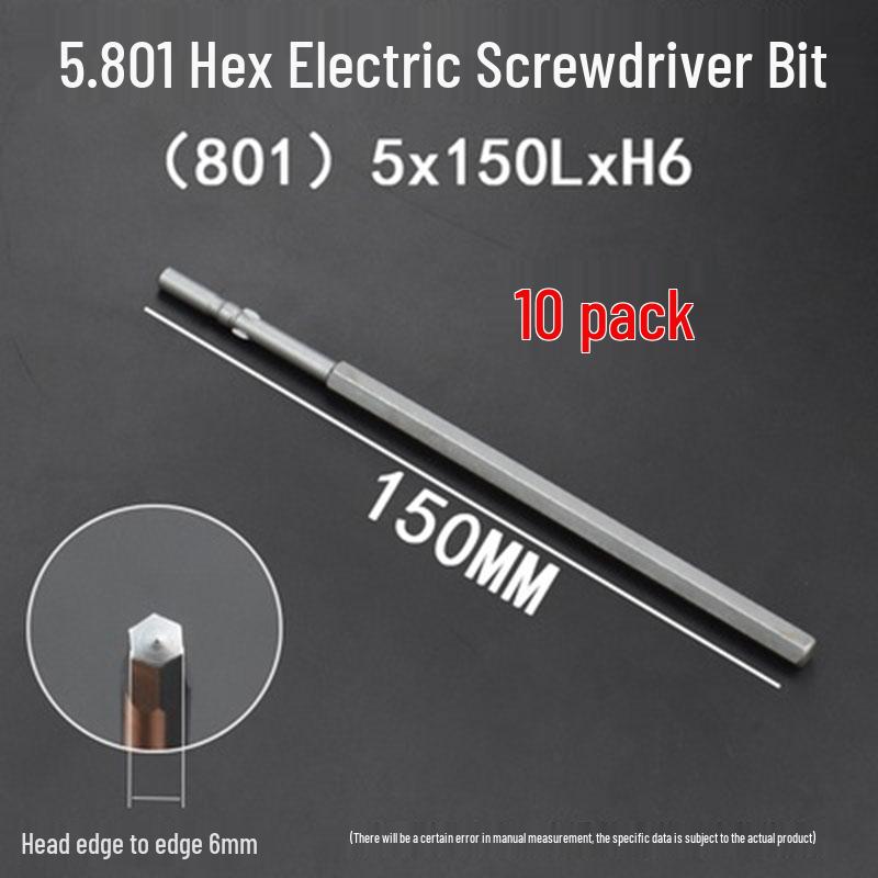 Extended Hexagonal S2 Steel Electric Screwdriver Bit with 5mm/6mm Shank