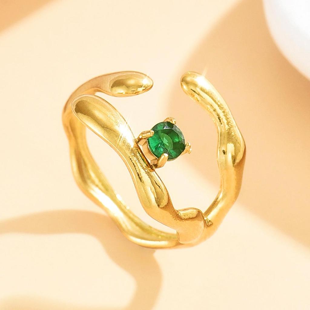 Retro Baroque Stainless Steel Adjustable Ring with Irregular Split Design for Women