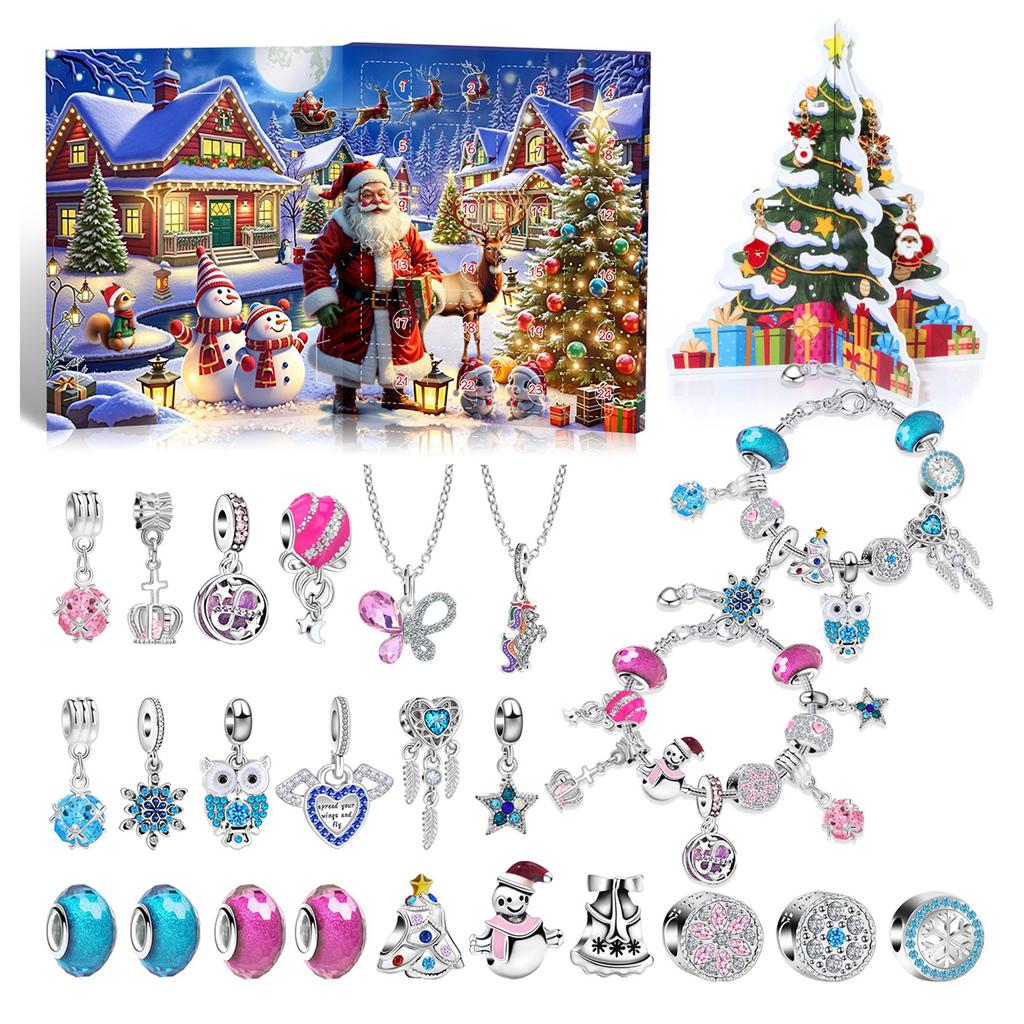 Countdown Christmas Charm Bead with Christmas Tree DIY Christmas Charms Beads Bracelet for Girls Kids Teens and Adults