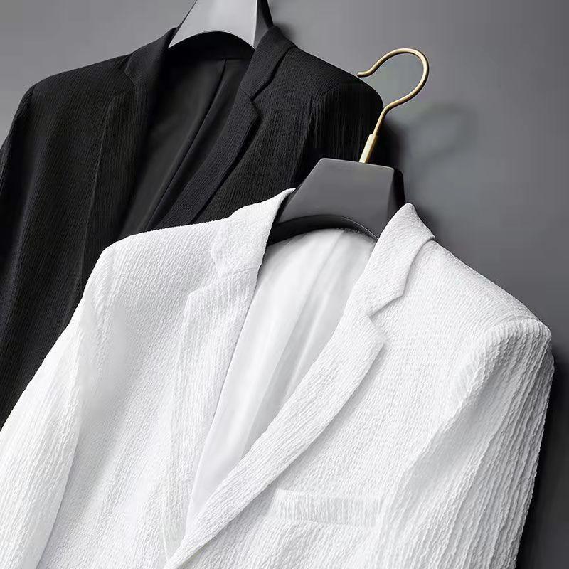 Abito da Uomo Due Pezzi Righe Pieghettate Set Pantaloni da Uomo Pieghettati Coulisse Ampi Rever Tasche Sottile Formale Business Set Uomo