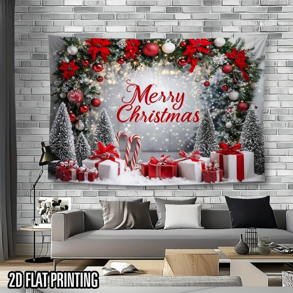 Festive Christmas Scene Tapestry, Polyester Wall Hanging For Holiday Home Decor, Office And Garden Celebration With Easy Setup