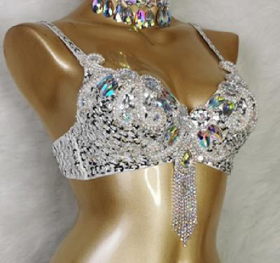 Damen Perlen Pailletten Samba Karneval Bauchtanz BH Top für Halloween Tanz EDC Rave Mardi Gras Nachtparty Bühnenauftritt