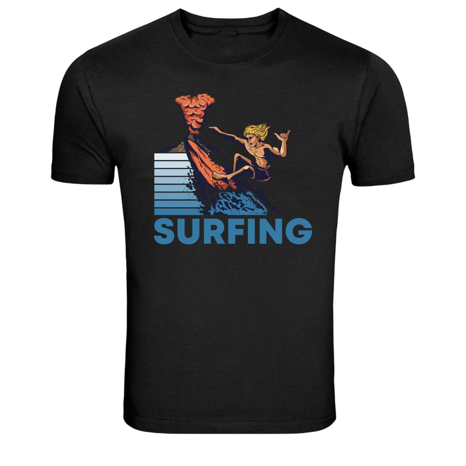 Surfing Volcano Wave Vintage Retro Surfer Graphic T-Shirt XL