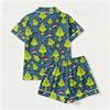 Women's Christmas Print Short Sleeve Button Down Shirt and Shorts Pajama Set