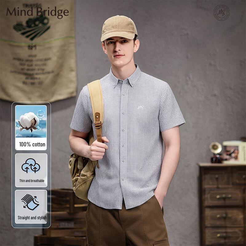 

Mind Bridge Men s 100% Cotton Plaid Short-Sleeve Shirt XL