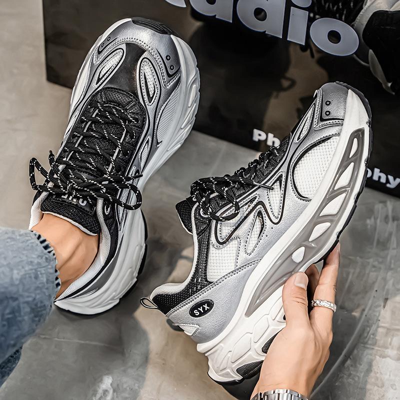 Men's Shoes Trendy Brand Versatile Casual Sports Teenagers Running Thick Sole With Increased Shock Absorption White Dad
